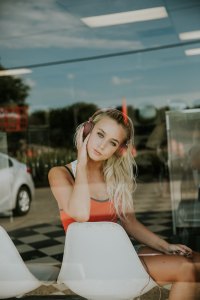 Girl with Headphones on