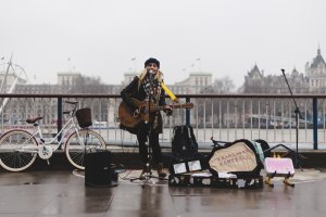 Girl Busking on Street